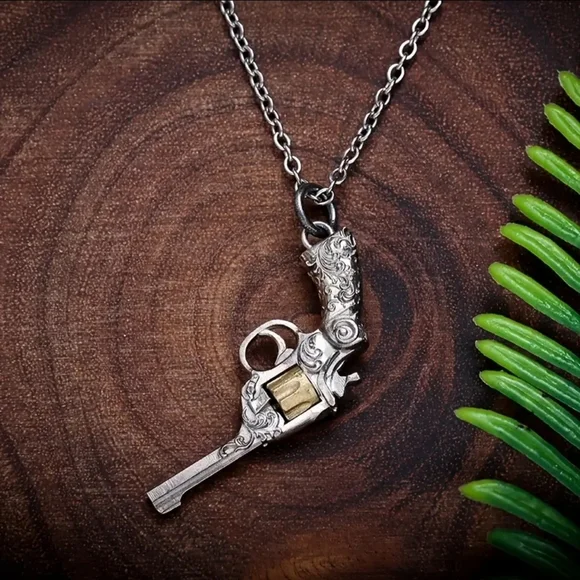 Silver Revolver Pendant Necklace for Women - Picture 5 of 6